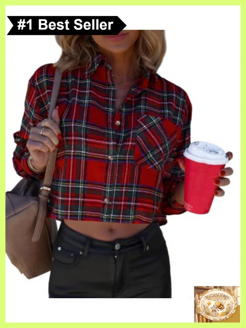 Flannel Button Down Cropped Shirt Women Lacozy Long Sleeve